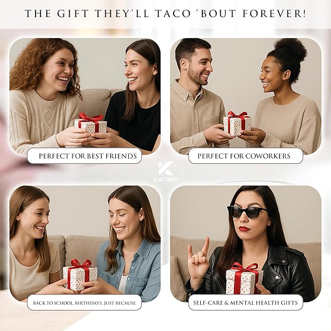 Positive Taco Jar – 60 Funny Emotional Support Taco, Back to School Gift for Students, Teachers, White Elephant Gifts For Women, Men, Corworker, Mental Health Gift, Birthday Gifts for Women