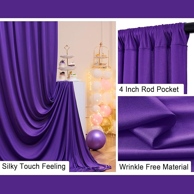 30 ft x 10 ft Wrinkle Free Purple Backdrop Curtain for Parties, 5ft x 10ft 6 Panels Polyester Purple Photo Backdrop Drapes for Wedding Birthday Party Baby Shower