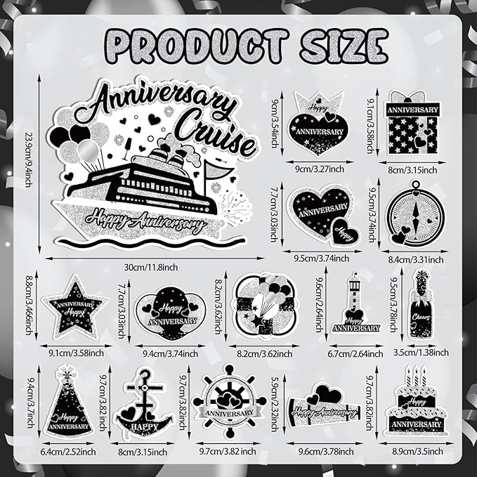 Happy Anniversary Cruise Door Magnets Decorations,Black Silver Happy Anniversary Cruise Ship Door Decor Magnetic for Married Men Women Wedding Party Refrigerator Fridge Car Kitchen Garage Personalized