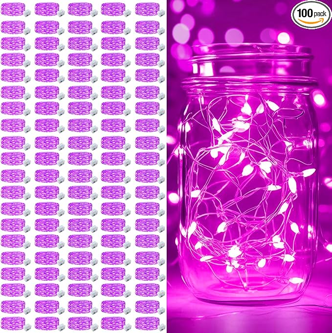 pozzolanas 100 Pack Pink Battery Operated String Lights - 7ft Waterproof Fairy Lights with 20 LEDs for Home, Mason Jar, Party, Wedding, Halloween, Christmas Decorations