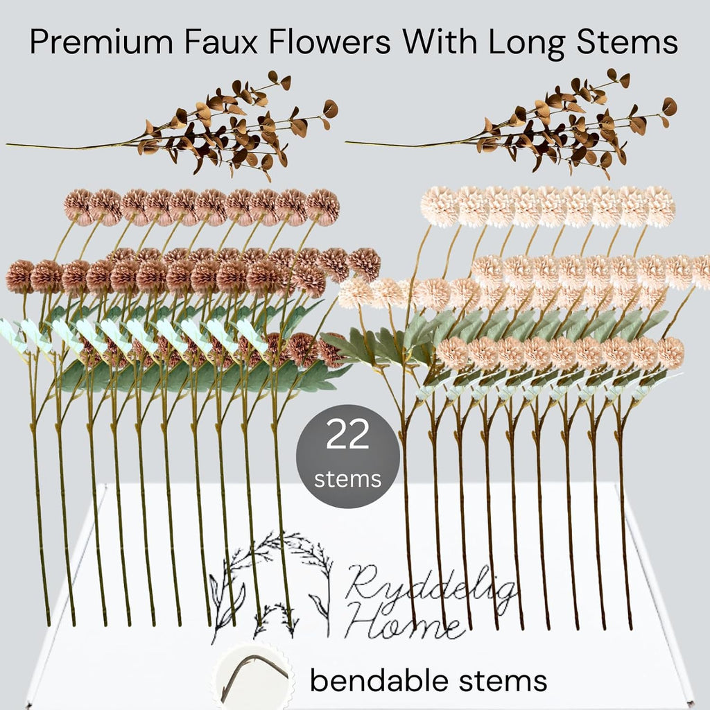 artificial beige & brown kiku flowers with eucalyptus, package contents