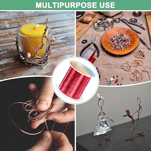 2-Rolls 0.2mm Jewelry Wire, 32 Gauge 328FT Craft Wire Copper Beading Wire for Jewelry Making/Planting/Weaving/DIY Crafting, Soft Metal Wires [100M, Red]