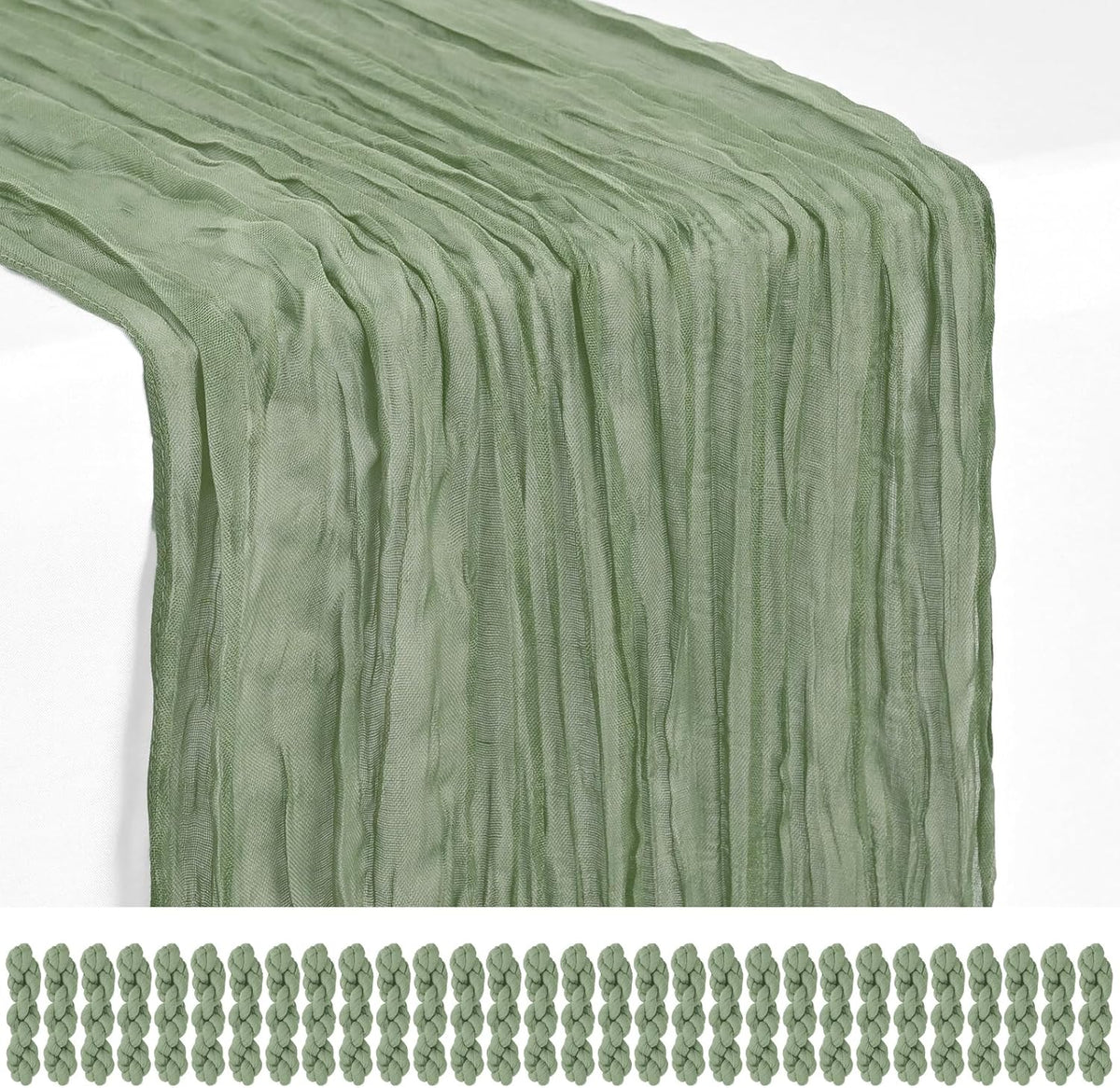 30 Pack Sage Green Cheesecloth Table Runner 17x108 Inches Boho Home Decor