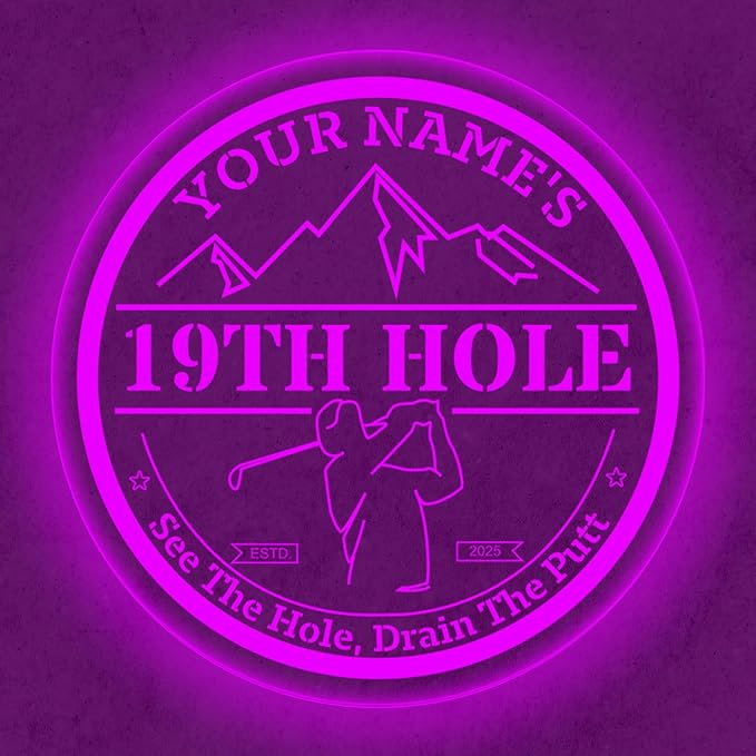 Custom 19th Hole Golf Bar Sign – Personalized LED Color Changing Acrylic Wall Decor for Home Bar, Man Cave, or Patio (19th Hole, 16 INCHES)