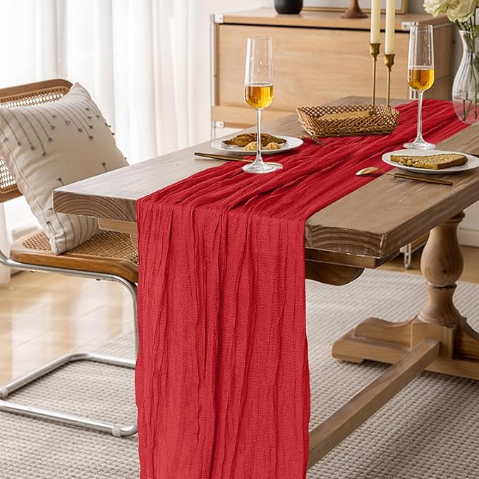 6 Pack Cheesecloth Table Runner 10Ft Christmas Gauze Boho Table Runners for Wedding Decor Bridal Shower Decorations Baby Shower Party(35" x 120")