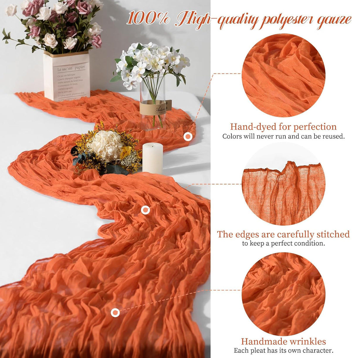 24 Packs Orange Table Runner, Charming Cheesecloth Table Runner 17 x 108inch,...