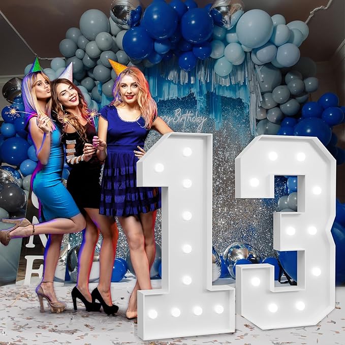 imprsv Marquee Numbers Large 13th-Birthday Decorations: 4ft Light Up Number Party Decor 13 Year Old 31th Birthday Decoration Backdrop 31 Anniversary Cardboard Big Mosaic Balloon Frame Number 13