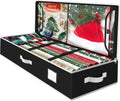 Wrapping Paper Organizer Storage, Christmas Wrapping Paper Storage for Christmas Decorations, Ribbon, Accessories, Underbed Gift Wrap Container with Flexible Partition, Interior Pockets(Black)