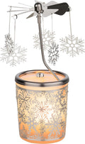Tealight Candle Holder Carousel – Glass Wind Light with Snowflake Motif, Height 5.9 Inches, TEALIGHT Included – Perfect for Christmas, Winter, and Holiday Home Décor