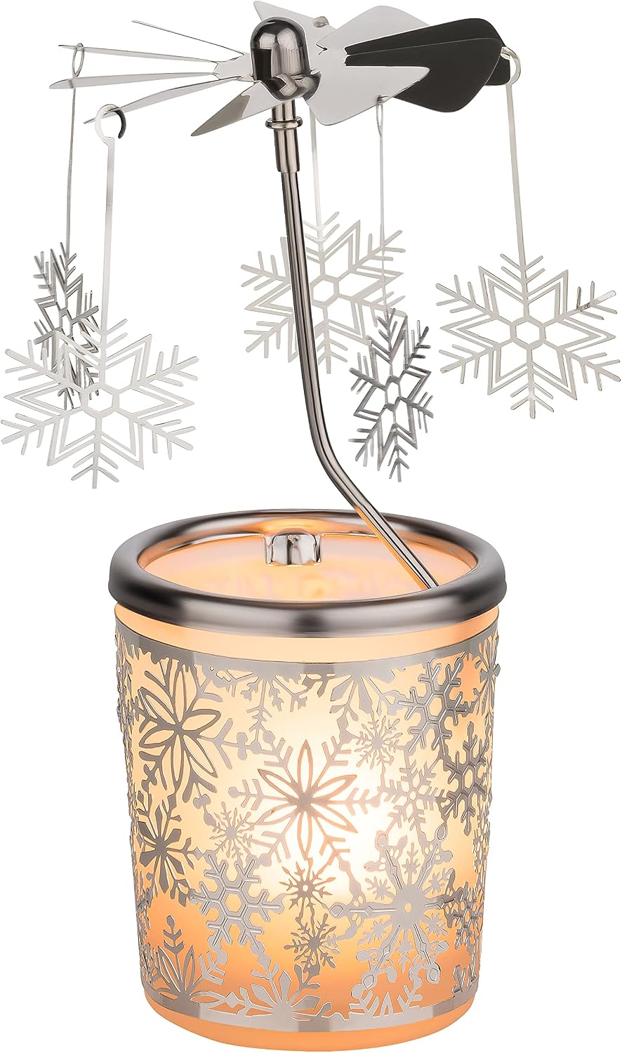 Tealight Candle Holder Carousel – Glass Wind Light with Snowflake Motif, Height 5.9 Inches, TEALIGHT Included – Perfect for Christmas, Winter, and Holiday Home Décor