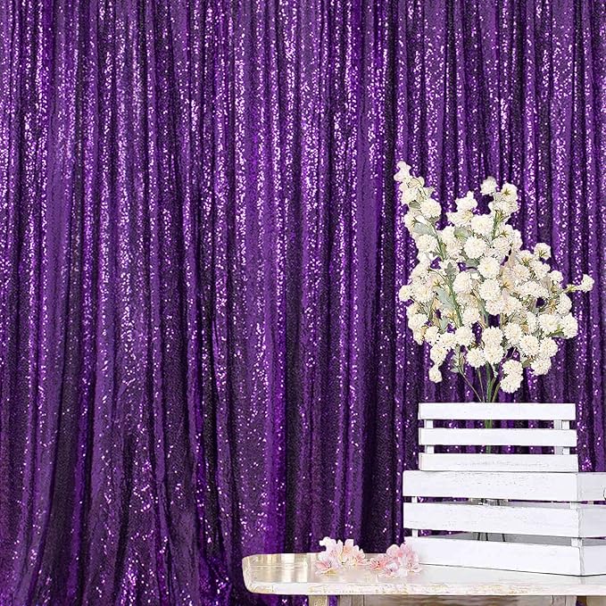 ShinyBeauty Sequin Backdrop 8ftx10ft Royal Purple Sequin Fabric Drapes Sparkle Backdrops for Photoshoot Glitter Curtain for Birthday Party Background