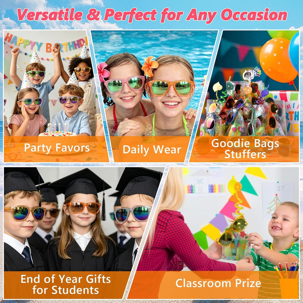 Kids Sunglasses Bulk Party Favors - 24Packs Boys Girls Sunglasses for Kids Age 3-8, Neon Sunglass with UV400 Protection, Goodie Bags Stuffers for Kid Birthday Party Supplies, End of Year Student Gifts