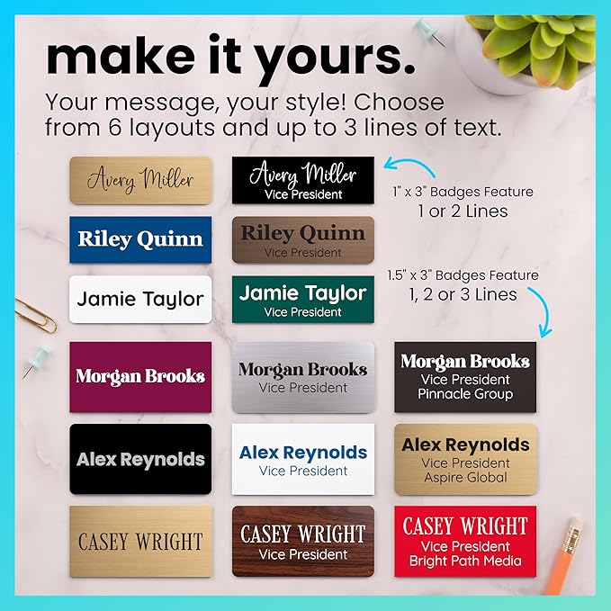 ExcelMark Custom Name Tag - Engraved Name Badge with Pin or Magnetic Backing, 16 Colors, 6 Fonts, and 2 Sizes to Choose from (White w/Pine Green Letters, 1"x 3")