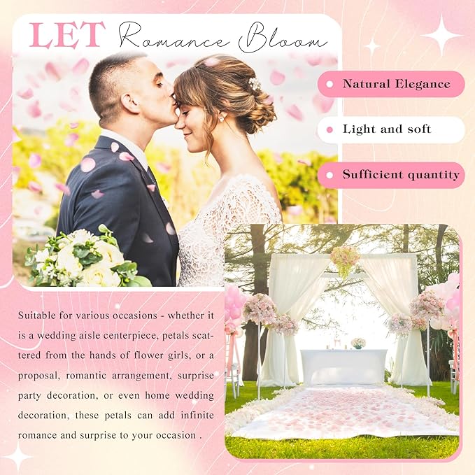 380 Pieces Real Light Pink Rose Petals Dried Rose Flower Petals for Wedding Will You Marry Me, Valentine's Day, Romantic Night,Wedding, Proposal, Anniversary, Event, Party, Special Night Decorations