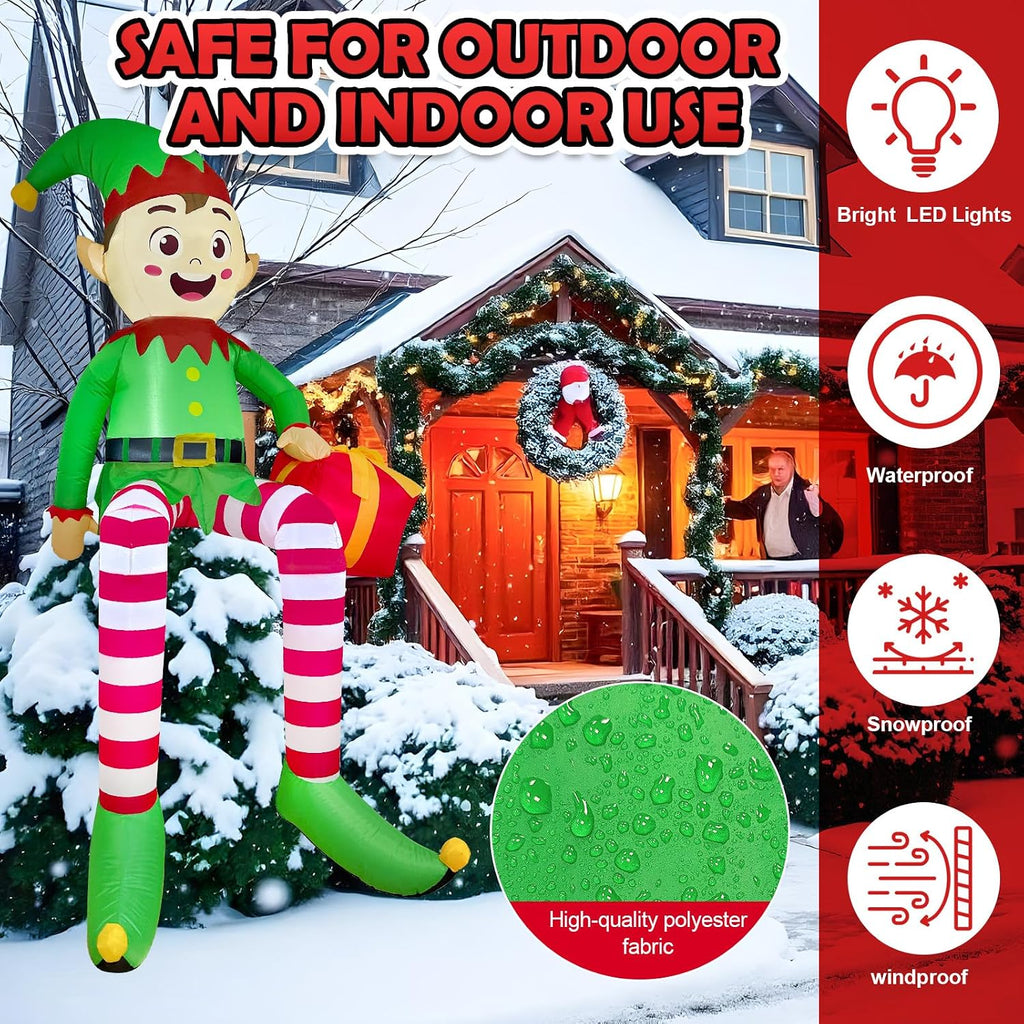 8 ft christmas inflatable outdoor decorations, sitting elf, side view