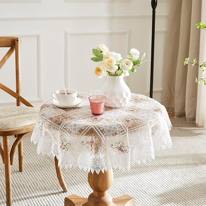 Warm Home Designs 60 Inch Round Tablecloth. Use Small White Tablecloth as Crochet Tablecloth, Coffee Table Cloth, Dresser Cover Top, Table Topper. Rustic Tablecloth for Vintage Kitchen. VTC White 60"