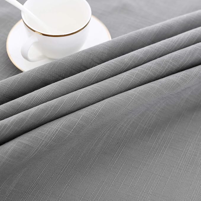 maxmill Lux Faux Linen Tablecloth with Slubby Texture Wrinkle Resistant Anti-Shrink Soft Table Cloth for Kitchen Dining Restaurant Tabletop for Event Holiday Dinner Round 70 Inch Neutral Gray