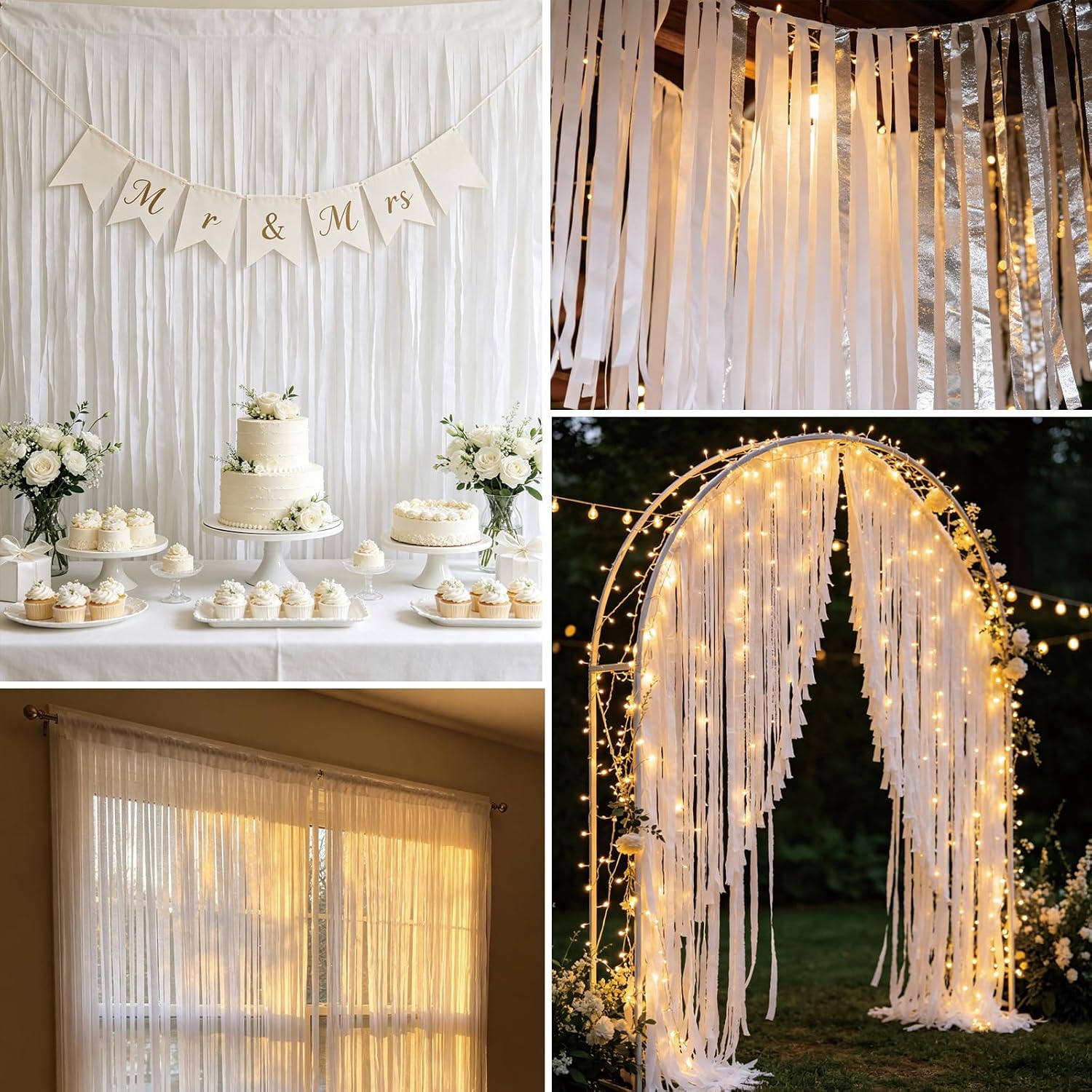 White Crepe Paper Streamers 7 Rolls 574ft of Streamers Party Decorations for Wedding Graduation,Baby Shower,Engagement Anniversary,Birthday Decorations (White)