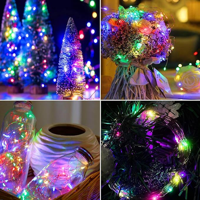 Aogist 24 Pack Fairy Lights 3 Modes 7ft 20 LED Waterproof,Battery Operated Silver Wire Firefly Starry Moon Mini String Lights for Mason Jars Christmas DIY Crafts Wedding Party Bedroom,Multicolor