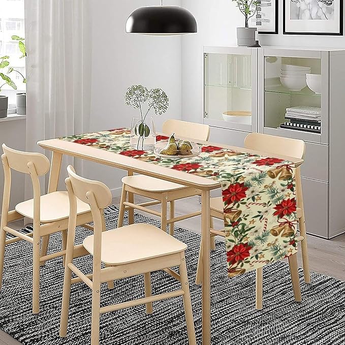 Christmas Table Runner, Seasonal Winter Xmas Holiday Kitchen Dining Table Decoration for Home Party Decor 13x90 Inch