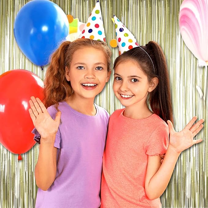 4 Pack Light Gold Foil Fringe Curtain Backdrop, 3.28Ft x 8.2Ft Metallic Tinsel Foil Fringe Streamer Curtains for Party, Photo Booth Props, Birthday, 2022 Graduation Party Supplies