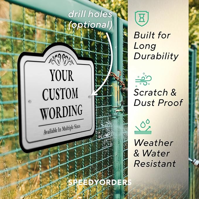 Custom Decorative Outdoor Waterproof Metal Signs, Personalized Aluminum Design 1 Metallic Silver 12x8 In