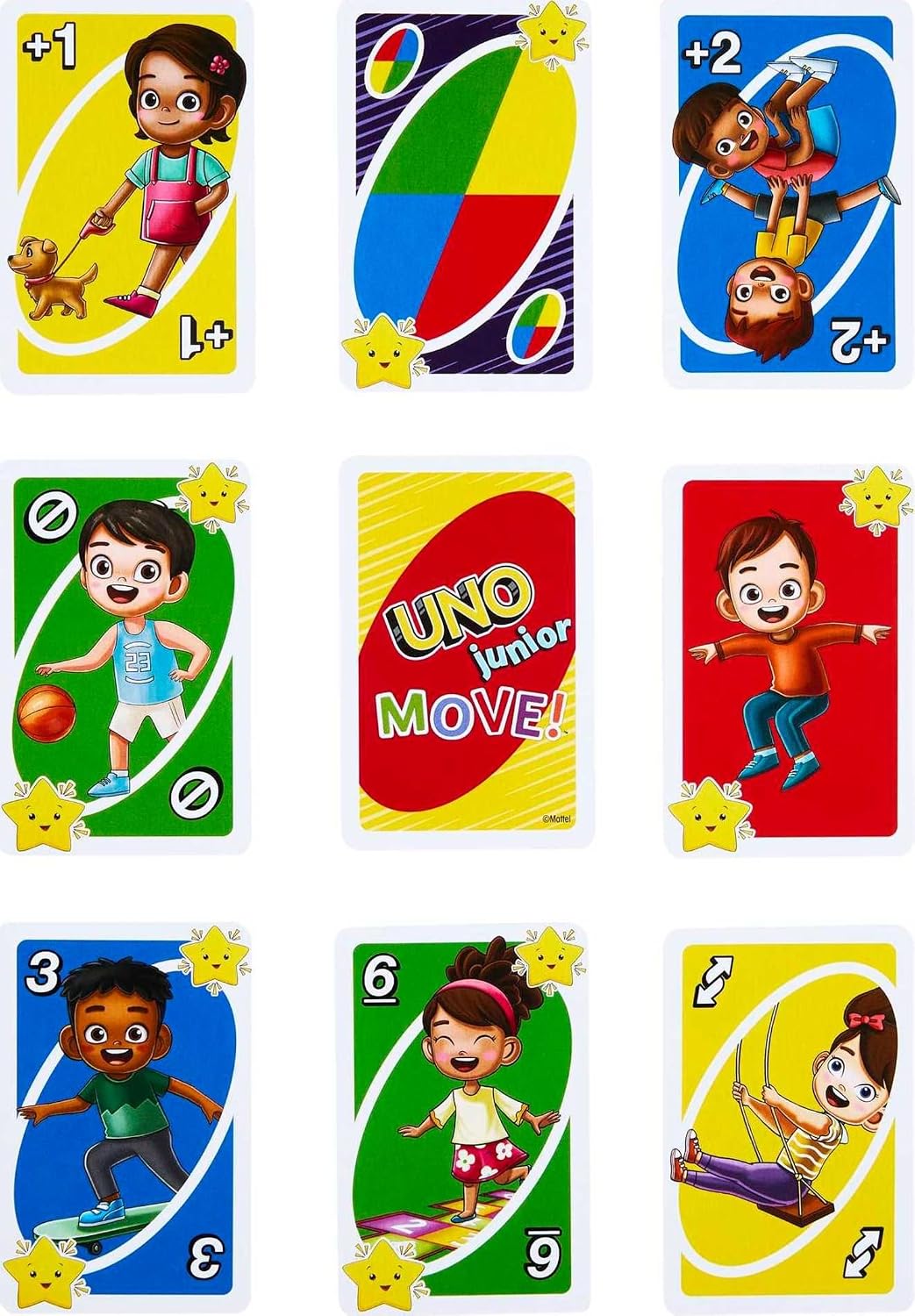 Mattel Games UNO Junior Move Kids Card Game with Action Rules for Family Night, Game Night, Travel, Camping and Party, UNO Cards