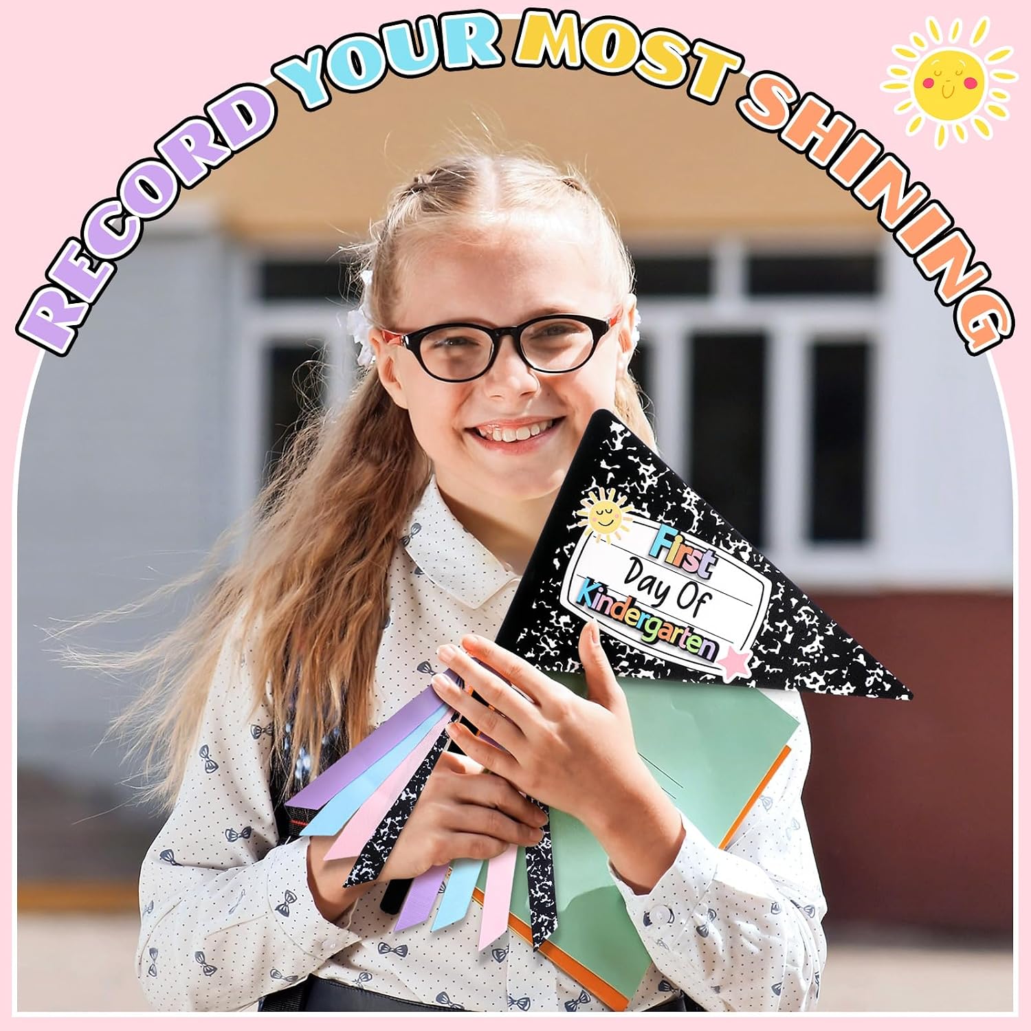 Hahafelt 23 Pcs Composition Book Style First & Last Day of School Wood Flag Kit with Ribbons and Reusable Pennants Signs 15 Grades Photo Prop for Preschool to College Welcome Classroom Decoration