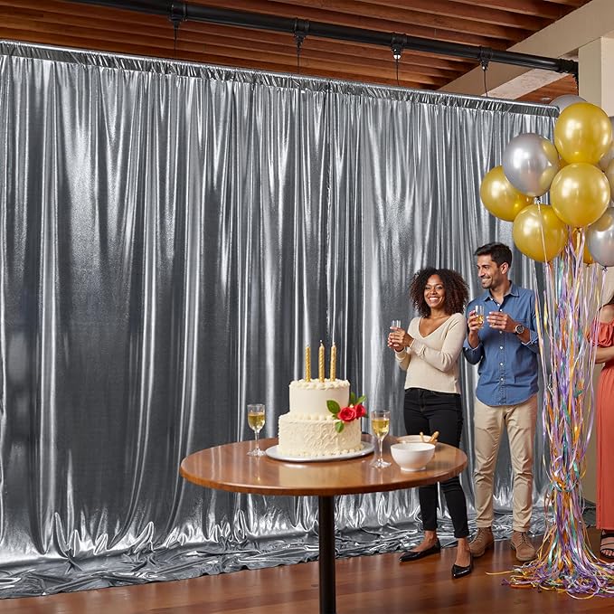 10x10FT Charcoal Silver Sequin Backdrop - 2 Panels 5x10FT Wrinkle-Free Glitter Drapes for Weddings, Parties & Events