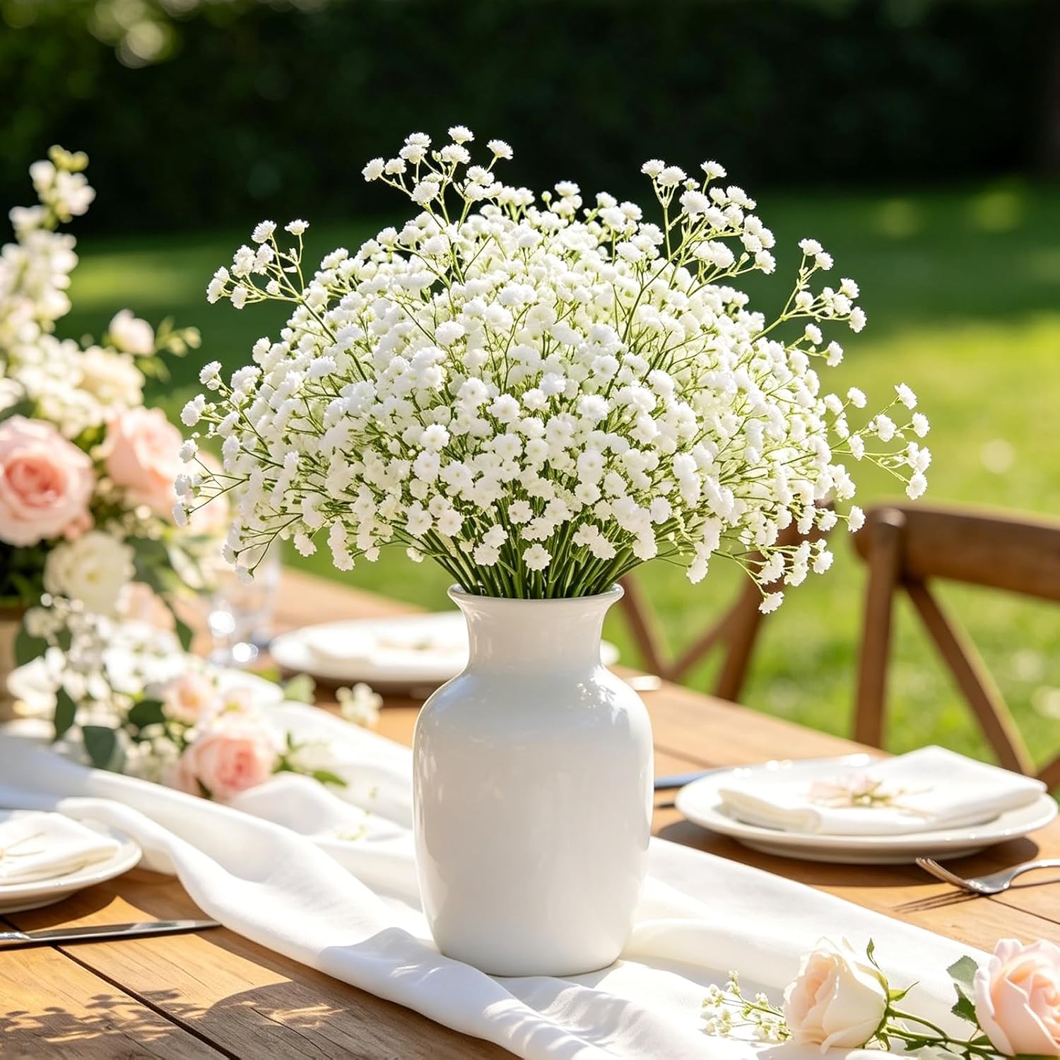 Yastouay Babys Breath Artificial Flowers, 6Pcs Fake White Babys Breath Flowers Artificial Bulk, Real Touch Faux Babies Breath Gypsophila Bouquet for Wedding Floral Arrangement Party Decor
