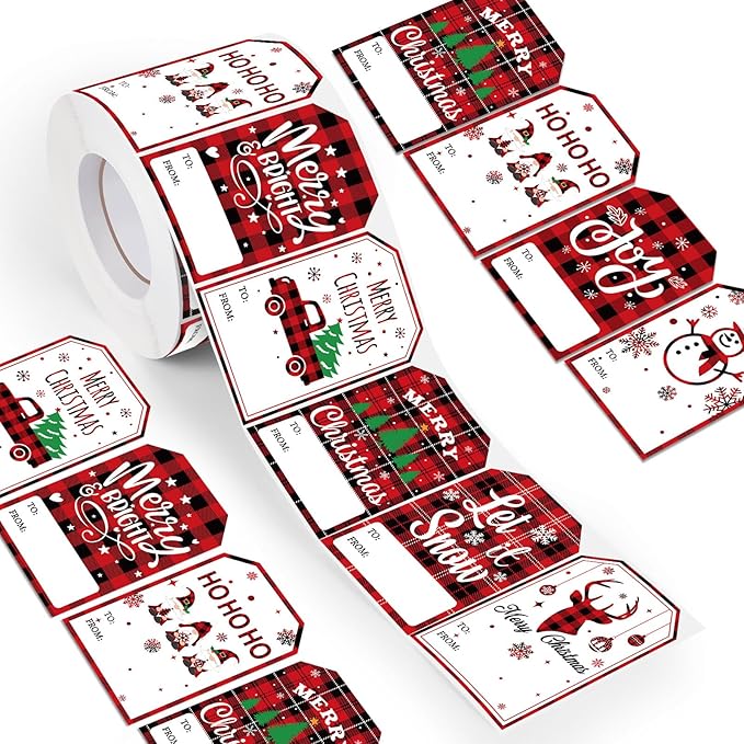 Zonon 720 Pieces Self Adhesive Christmas Gift Tag Xmas Kraft Name Tags Natural Kraft Xmas Stickers Paper Tags Labels for Christmas Decoration(Snowman Style)