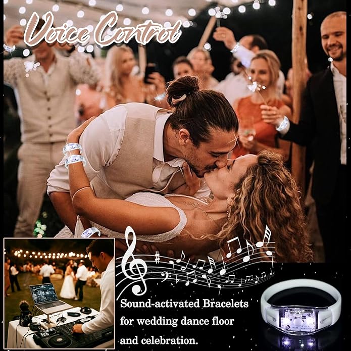 100 Pcs LED Bracelets Sound Activated with Flashing LED Strobe Music Control Light Up Bracelets for Rave, Game Prizes, Birthday Party Favor,Valentine's Day gift