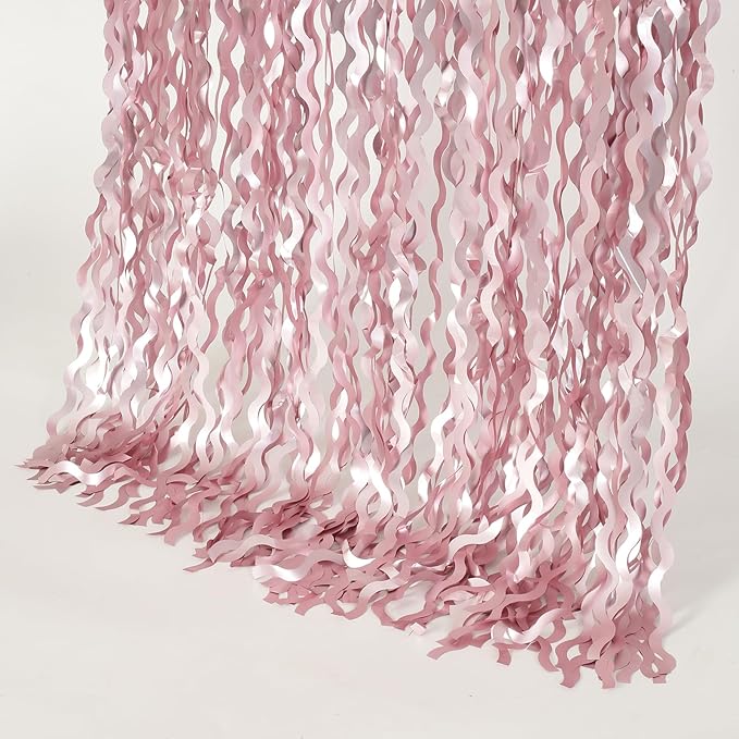 4 Pack 3.3x6.6ft Pink Tinsel Curtain Party Backdrop - Wavy Foil Fringe Curtain Party Streamers for Girl Princess Bachelorette Disco Party Decorations