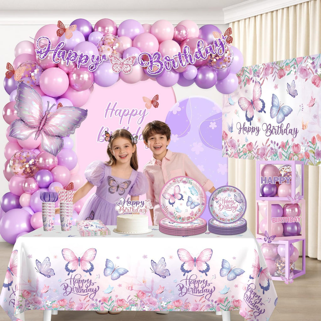 butterfly birthday decorations complete party set, butterfly theme, package contents