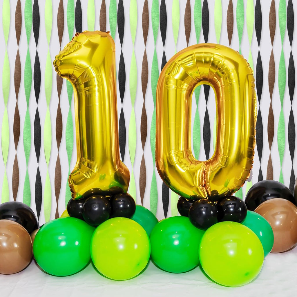 Epakh 12 Rolls Black/Green/Brown Crepe Paper Streamers (984ft) - Pixel Themed Party Decorations, Video Game Birthday Supplies, 2026 VBS Dinosaur Jungle Camo Natural Theme Green Party Decor