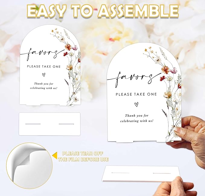Boho Floral Favors Sign, 6 x 8 Inch White Arch Acrylic Wedding Sign with Holder, Wedding Sign for Ceremony and Reception, Wedding Decoration, Wedding Supplies - BX26