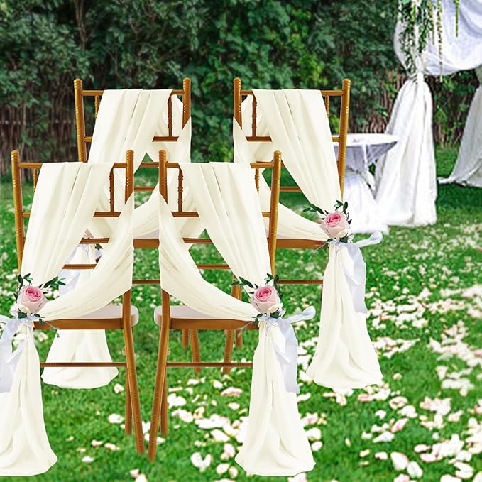 SiinvdaBZX 4 Panels Wedding Arch Draping Fabric 30" x 20Ft Ivory Sheer Chiffon Fabric Outdoor Extra Long Decorative Drapery Fabric for Party Ceremony Ceiling Curtain Backdrop