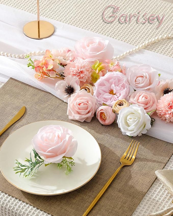 Artificial Flowers Combo for DIY Wedding Bouquets Combo Centerpieces Arrangements Party Bridal Baby Shower Home Decorations-Blush Pink