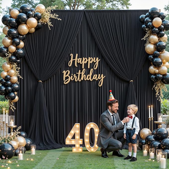 Black Tulle Backdrop Curtain for Parties Wedding,5ft x 10ft Wrinkle Free Curtain Backdrop,2 Layer Drapes for Backdrop,Polyester Wedding Back Drop for Bridal Shower Birthday Baby Shower Photography