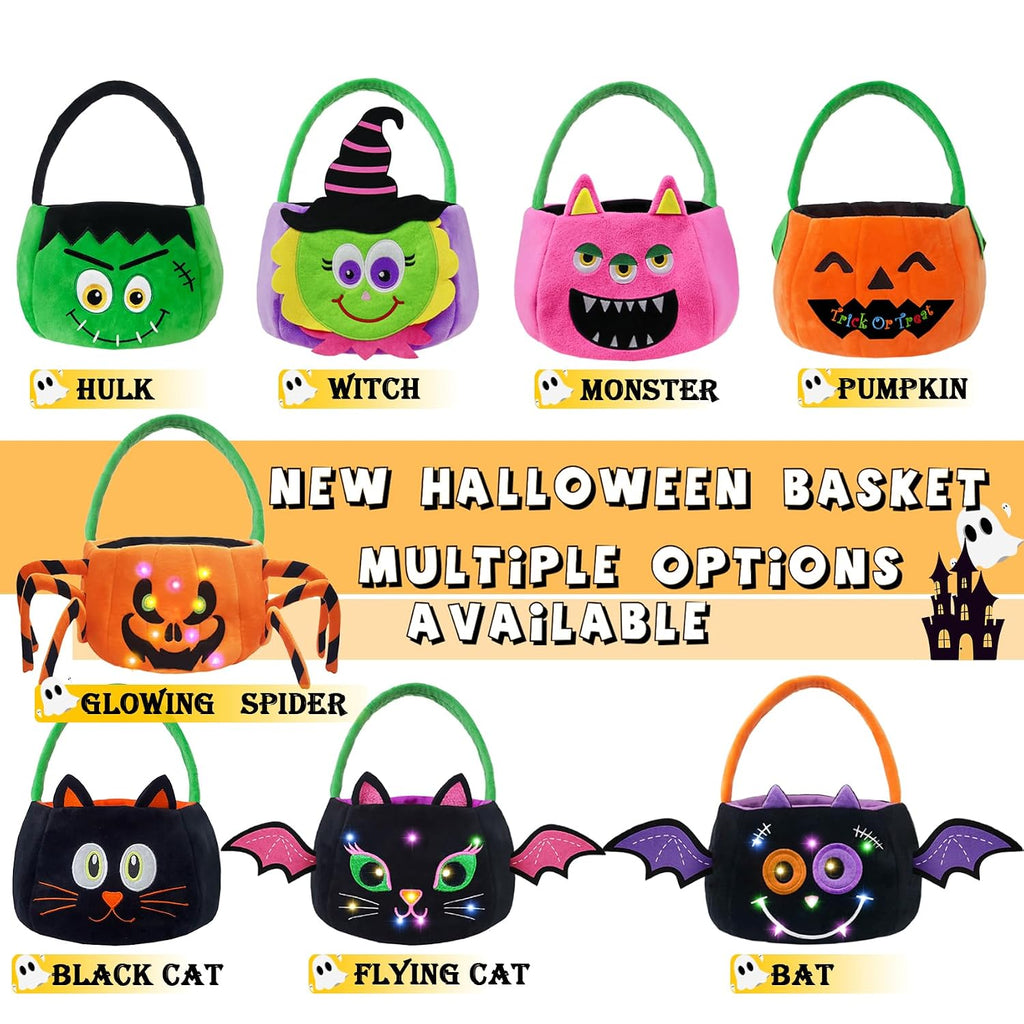 Set of 2pcs, Dia 11",Halloween Plush Pumpkin and Hulk Baskets Trick or Treat Bags Halloween Candy Bucket for Kids, Gift Bucket for Party Favor Supplies(Pumpkin&Hulk)