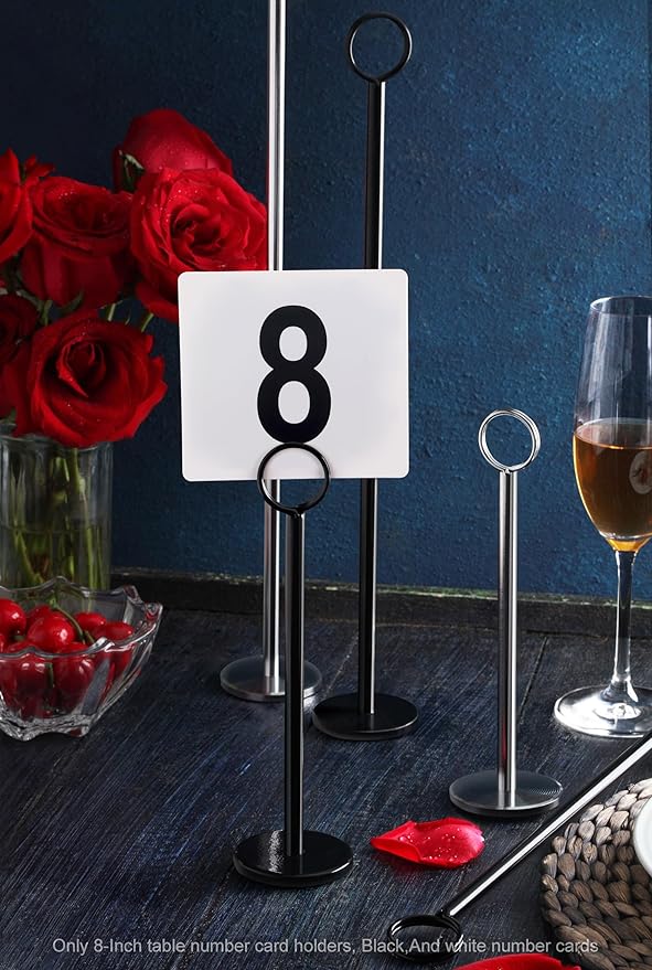 New Star Foodservice 27693 Ring Clip Table Number Card Holders, w/Number Cards, 1 to 24, Set of 24, 8-Inch, Black Stand