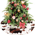 Christmas Tree Skirt Cow Print Faux Fur Folable Christmas Ring Tree Skirt for Artificial Trees Base Stand Cover Xmas Trees Decoration
