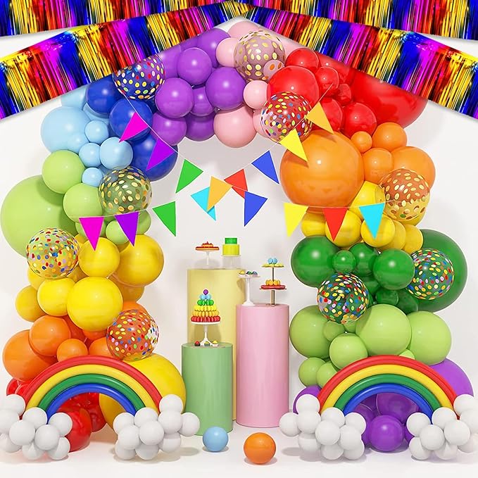 6 Pack 10 Feet Rainbow Foil Fringe Garland Metallic Tinsel Streamers Banner Wall Hanging Curtain Backdrop for Parade Floats, Birthday, Graduate, Mother's Day, Wedding Party Decoration