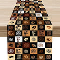 Coffee Theme Table Runner, Rustic Farmhouse Coffee Cup Latte Cappuccino Tea Party Cafe Table Center Decor for Home Kitchen Dining Patio Holiday Party Indoor Outdoor Table Decorations, 13"x72" Inch