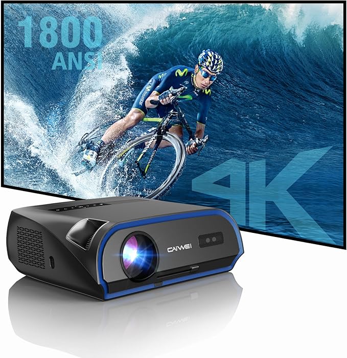 High Bright Projector 1800 ANSI Lumens, HDR10+, 4K Support, WiFi6 & Bluetooth, Smart Android TV with Apps, HDMI/ USB, for Daylight Viewing, Low Input Lag Gaming, Silent Bedroom, Wireless Presentation