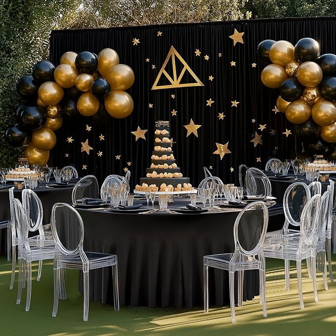 8 Pack Black Round Spandex Tablecloth 60 Inch, Wrinkle Free Stretch 120 Inch Fitted 5ft Black Table Cloths Round Table Covers with Ruffle Skirt for Graduation Wedding Party Banquet