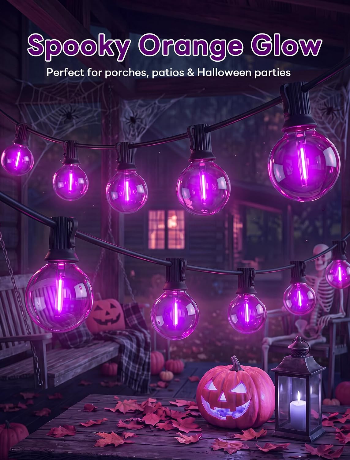 Abeja 50FT G40 Purple Halloween String Lights, Halloween Lights Outdoor with ...