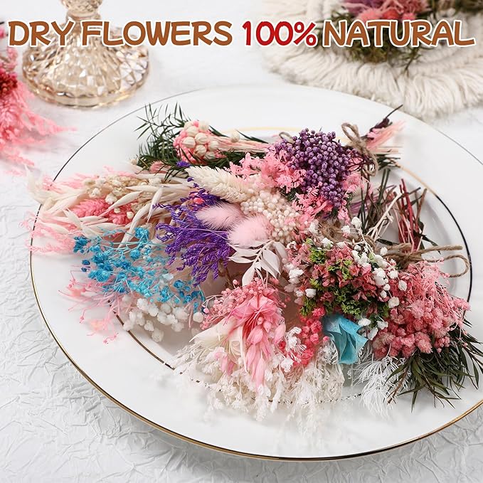 12/24 Pack Dried Flowers for Vase Various Mini Bouquet Dried Small Wildflowers Natural Real Flowers Bulk for Crafts DIY Wedding Decor (12, Pink)