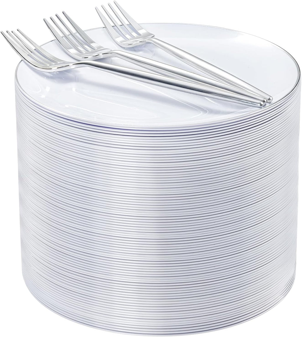 rubtlamp 100pcs plastic dessert plates 7.5inch,100pcs disposable silver, main product view