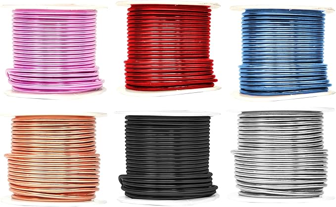 Mandala Crafts 12 Gauge Anodized Aluminum Craft Wire for Jewelry Making - 276 FT Colored Flexible Silver Copper Black Pink Ice Blue Red Wire - Bendable for Bonsai Armature Crafting Sculpting